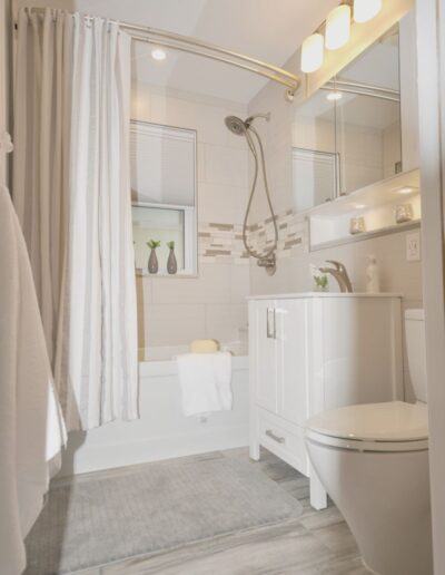 Renovated bathroom by Gilbert Lutes, Total Home. Design by Cindy Lutes, Total Home.