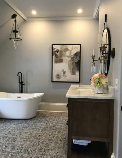 Renovated bathroom by Gilbert Lutes, Total Home. Design by Cindy Lutes, Total Home