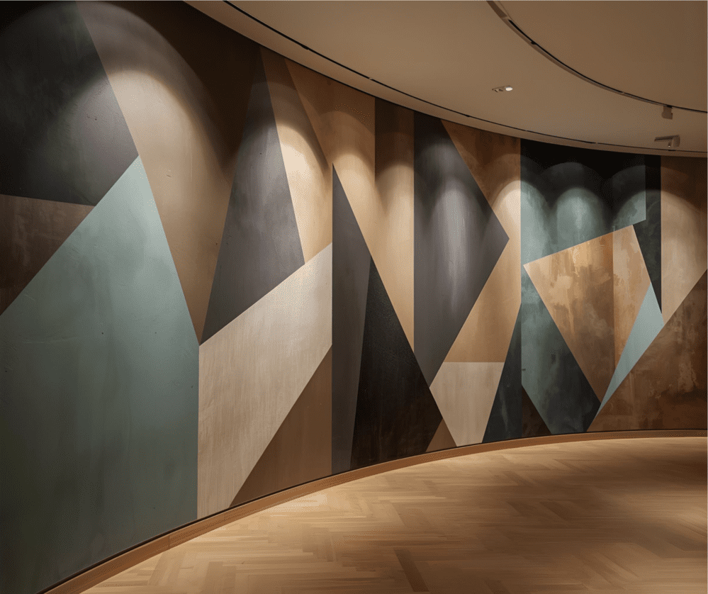 Custom painted wall mural on a curved surface, adding colour and creativity as a focal point in modern home design.